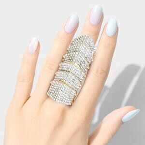 Armor Ring Claw Knuckle Finger Crystal Pave Rhinestone Stretch Flexible GOLD